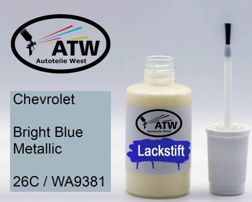 Chevrolet, Bright Blue Metallic, 26C / WA9381: 20ml Lackstift, von ATW Autoteile West.